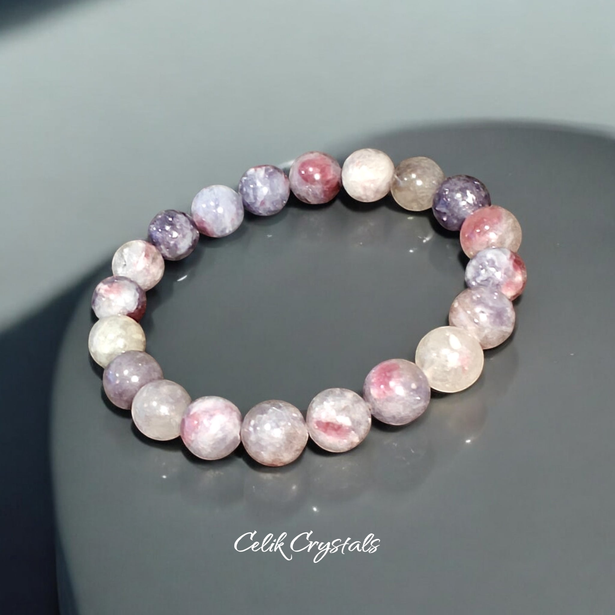 Pink Tourmaline Quartz Crystal Healing Bracelet Stretches