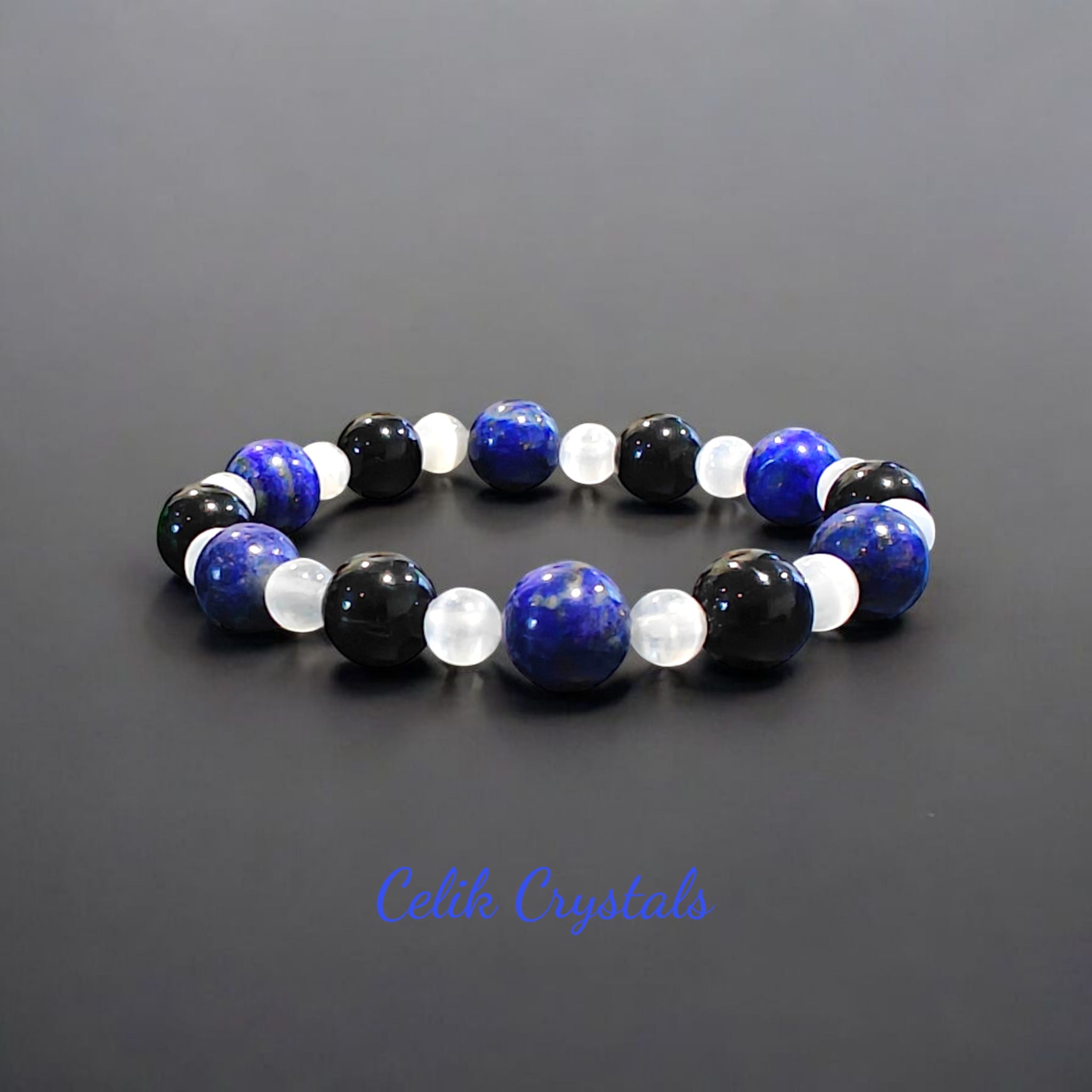 Lapis Lazuli Bracelet with Selenite & Black Tourmaline Unisex
