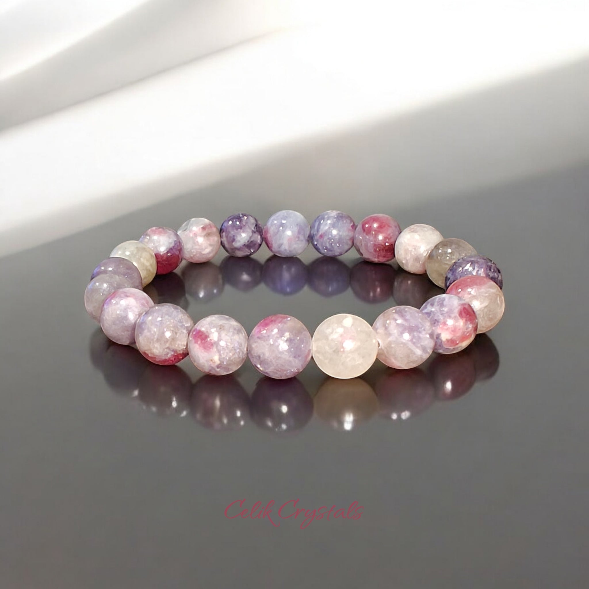 Pink Tourmaline Quartz Crystal Healing Bracelet Stretches