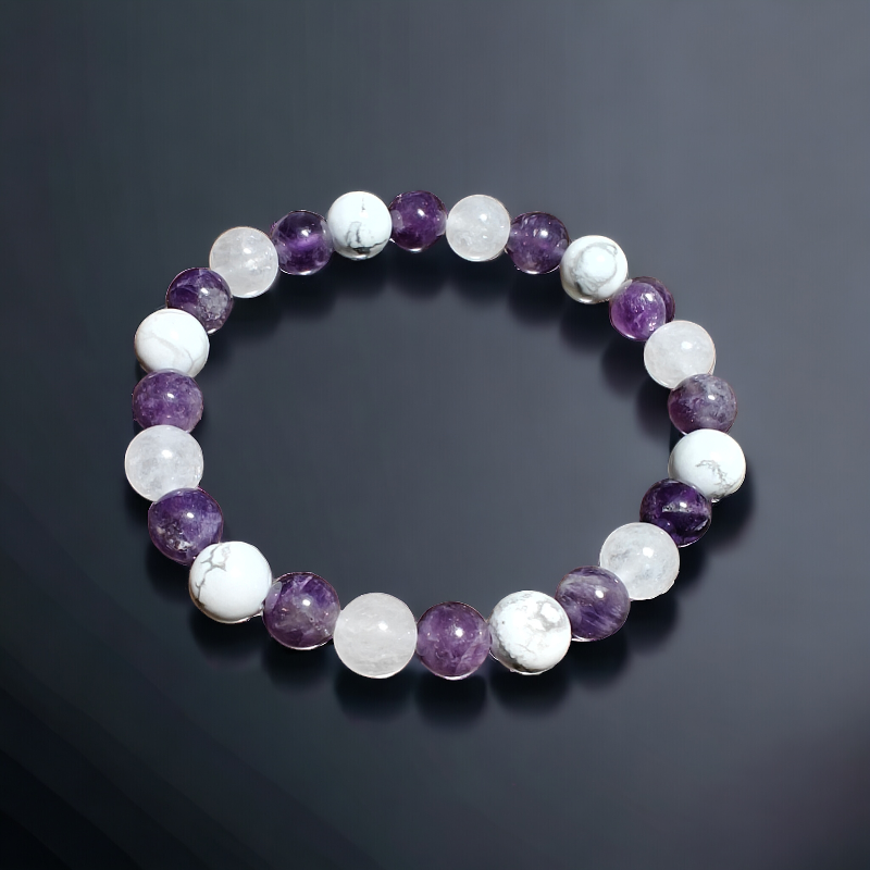 Triple Protection Amethyst White Quartz and Howlite Bracelet