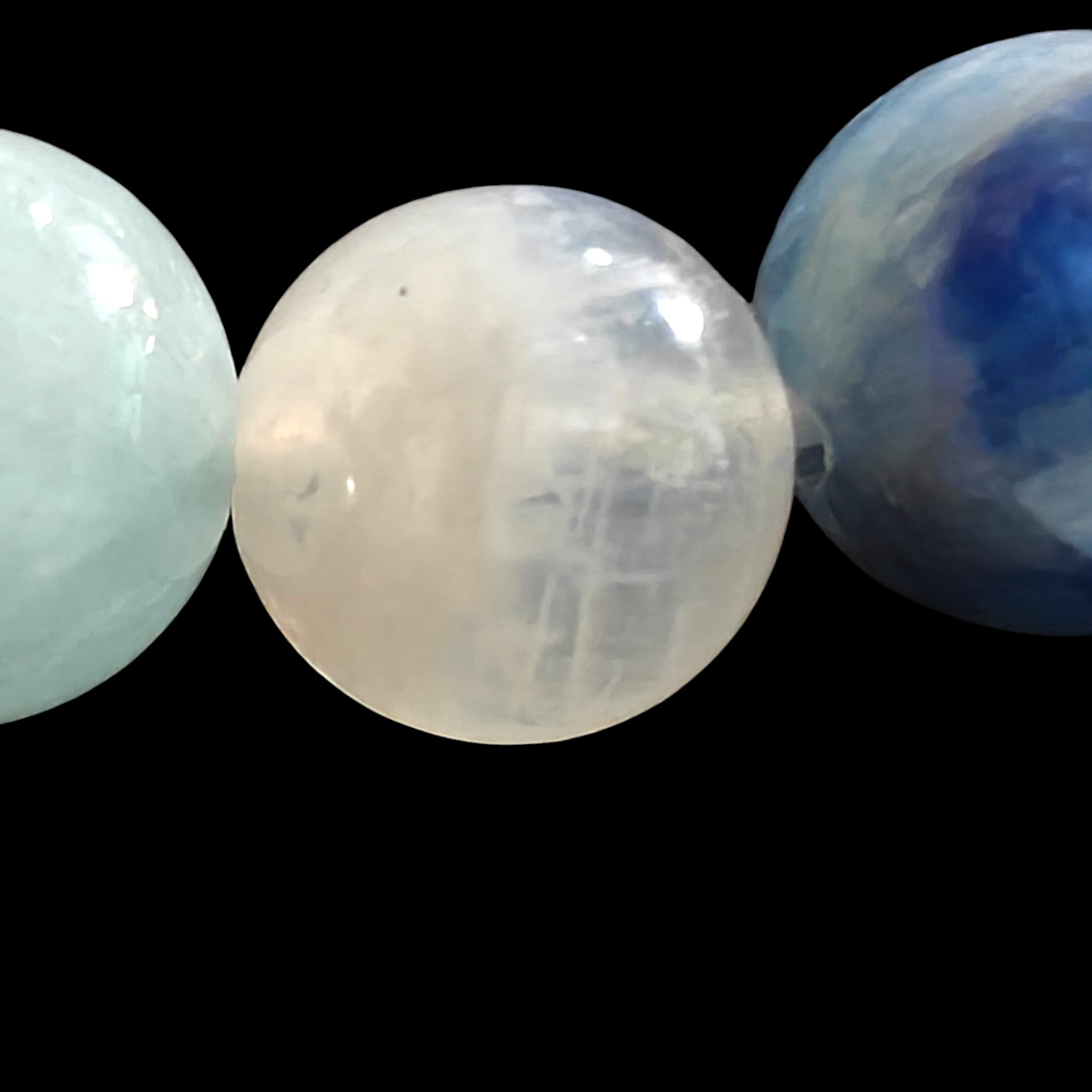 Kyanite Bracelet with Moonstone and Aquamarine natural crystals on a stretch 8mm Stretch Band