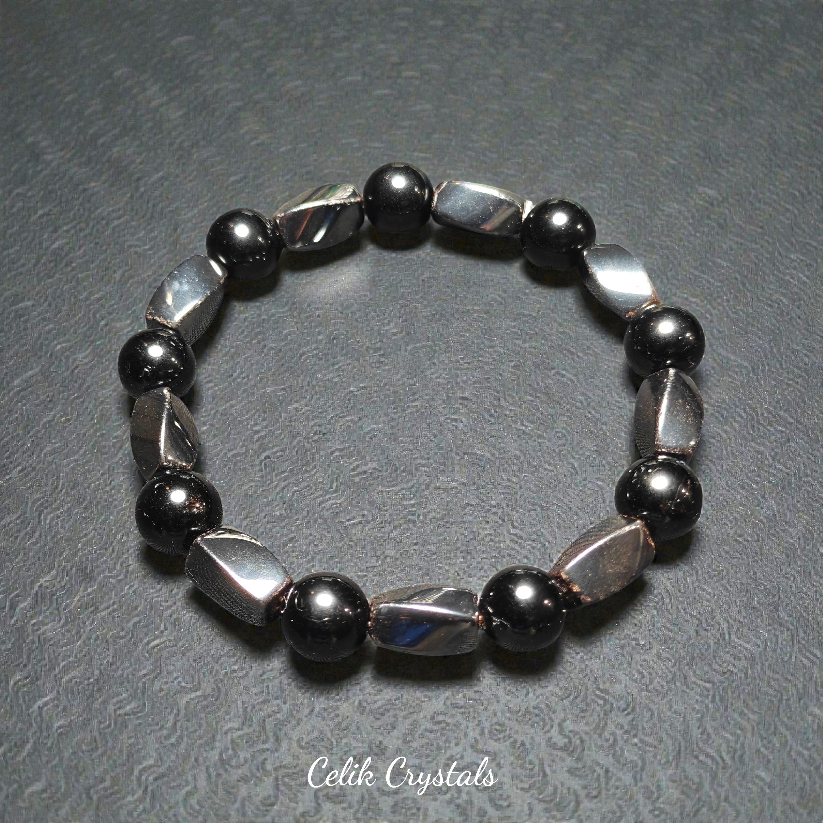 Black Tourmaline Hematite Bracelet 10mm Natural Stones