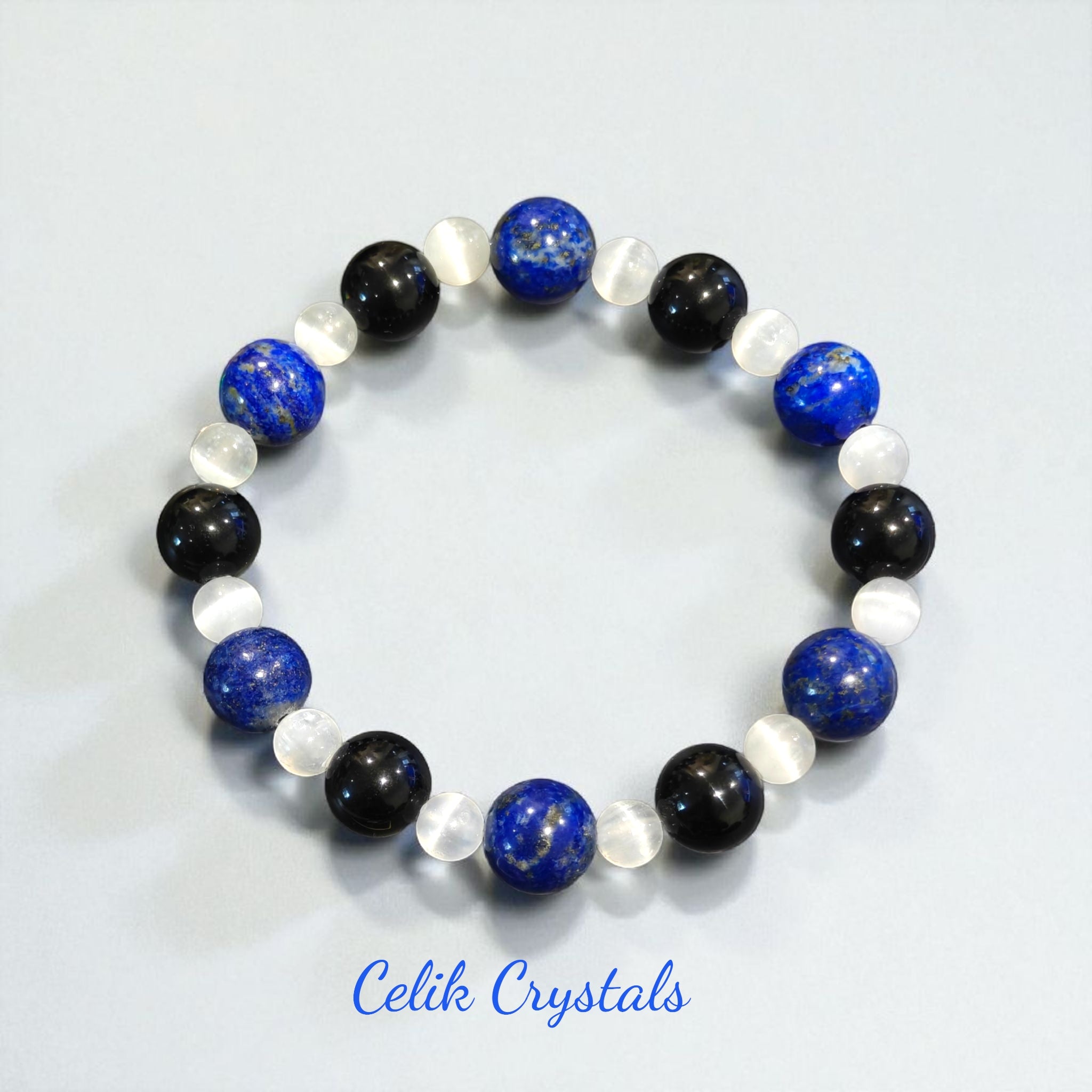 Lapis Lazuli Bracelet with Selenite & Black Tourmaline Unisex