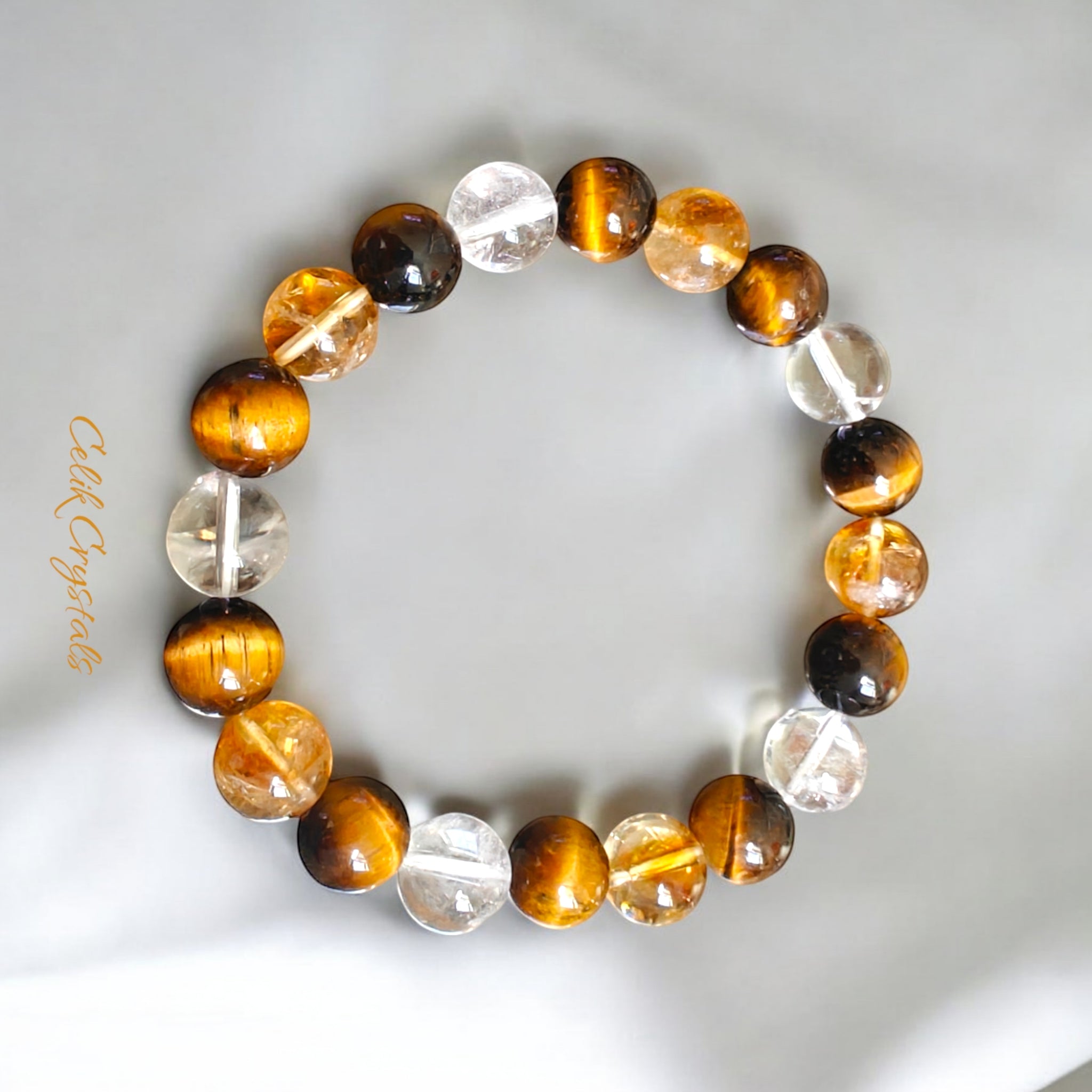 Citrine Tiger Eye and White Quartz Bracelet