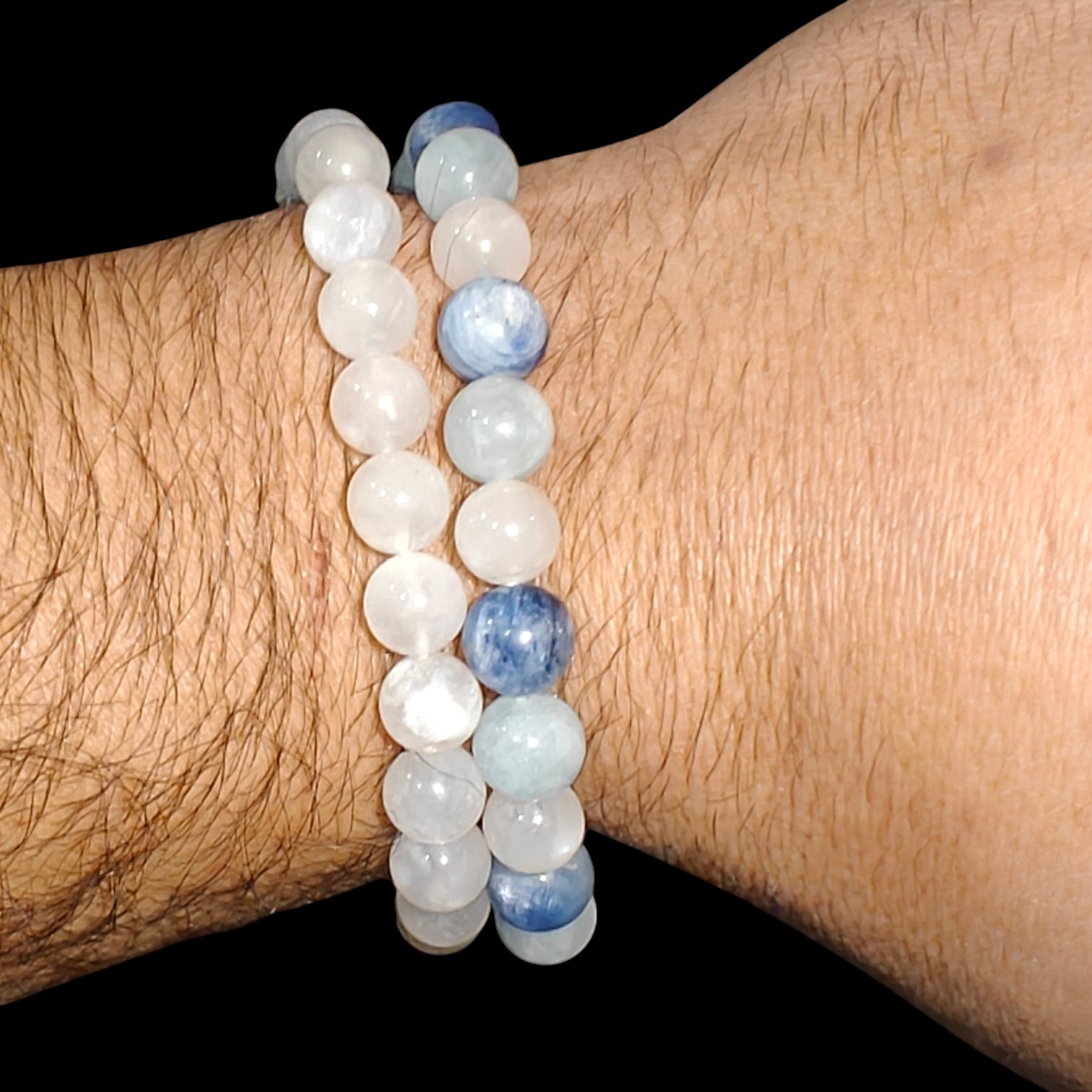 Kyanite, Aquamarine, Moonstone Bracelet Stack 2 Pieces 8mm Unisex