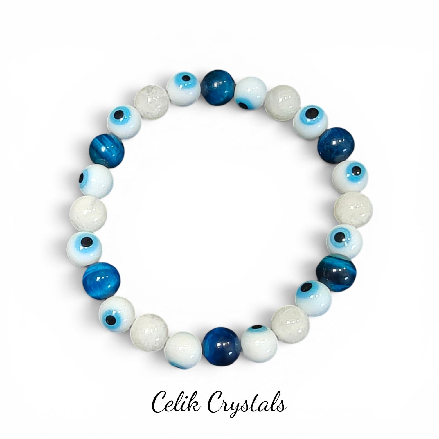 Evil Eye Bracelet - Moonstone Tiger Eye 8mm Unisex