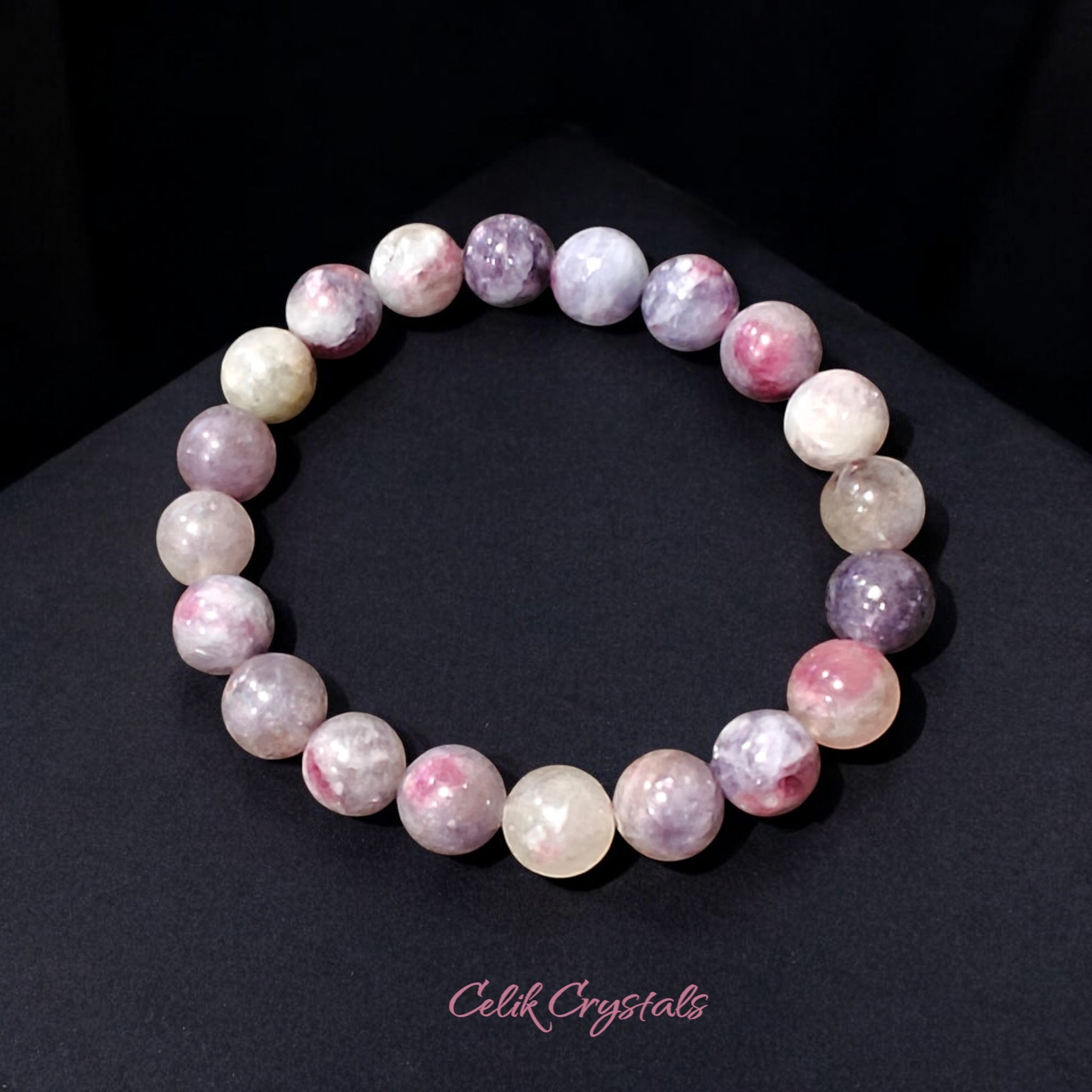 Pink Tourmaline Quartz Crystal Healing Bracelet Stretches