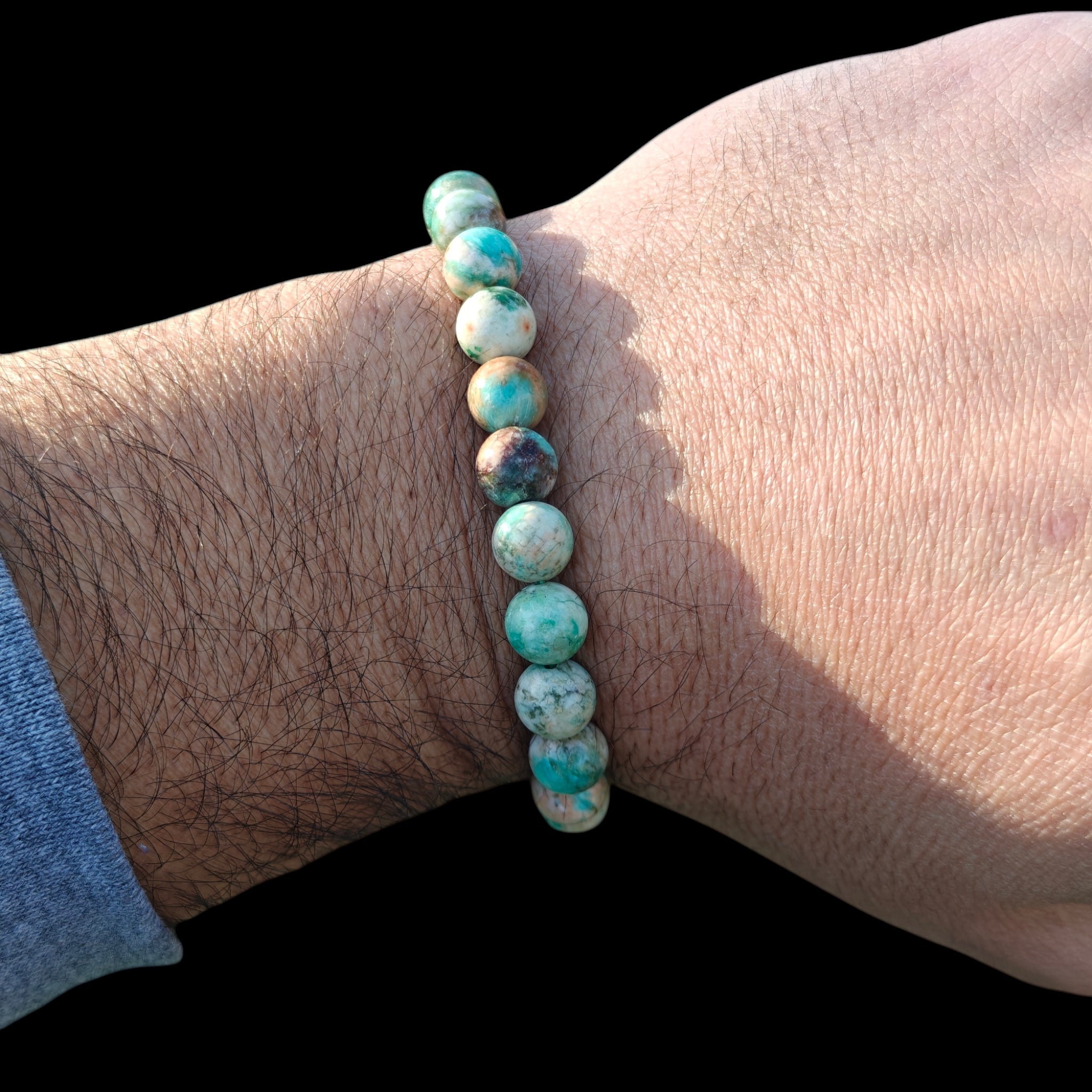 Peruvian Turquoise Bracelet 8mm Natural Stones Stretches Unisex Healing Bracelet