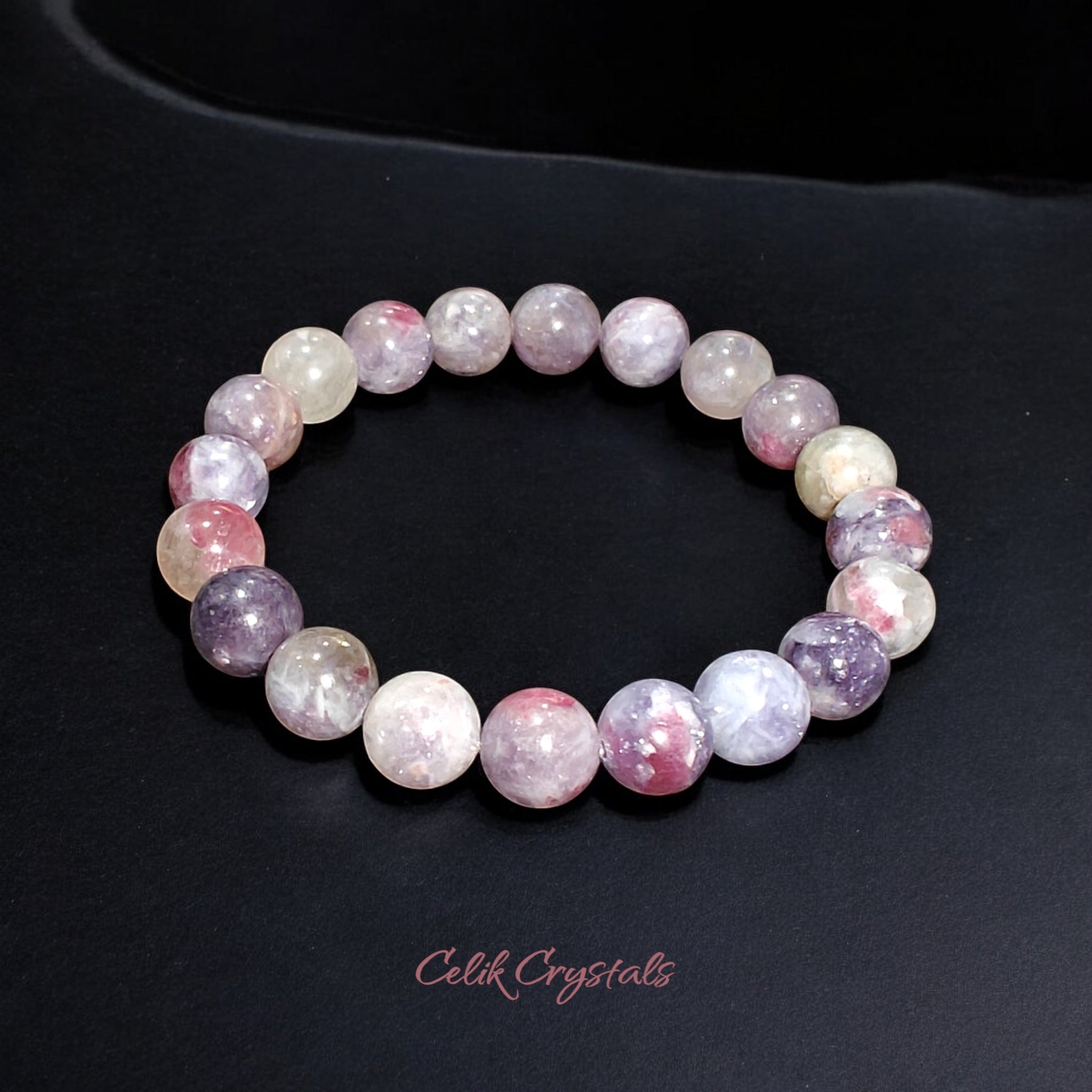 Pink Tourmaline Quartz Crystal Healing Bracelet Stretches