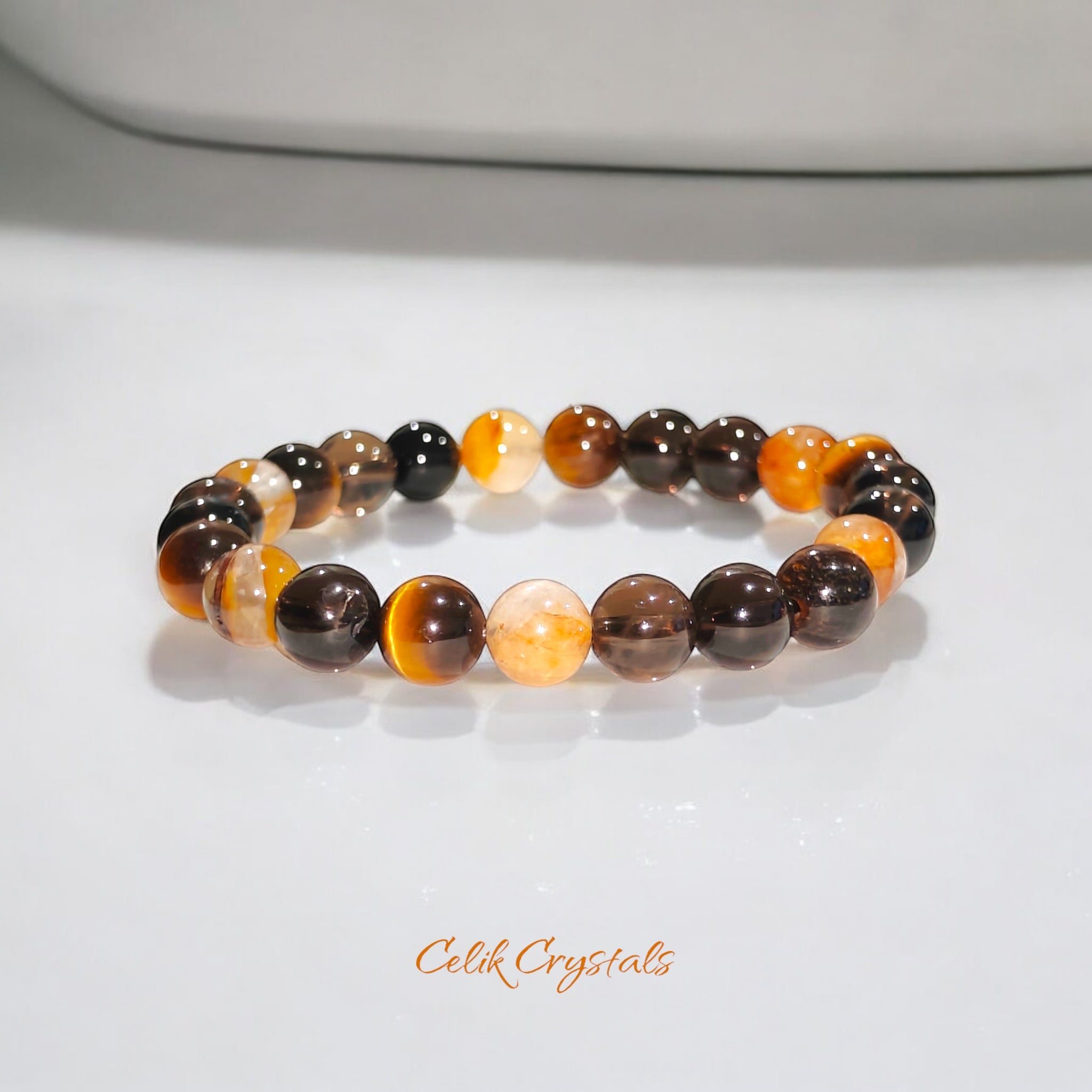 Smoky Quartz, Golden Healer Quartz, Tiger Eye Bracelet Natural Stones