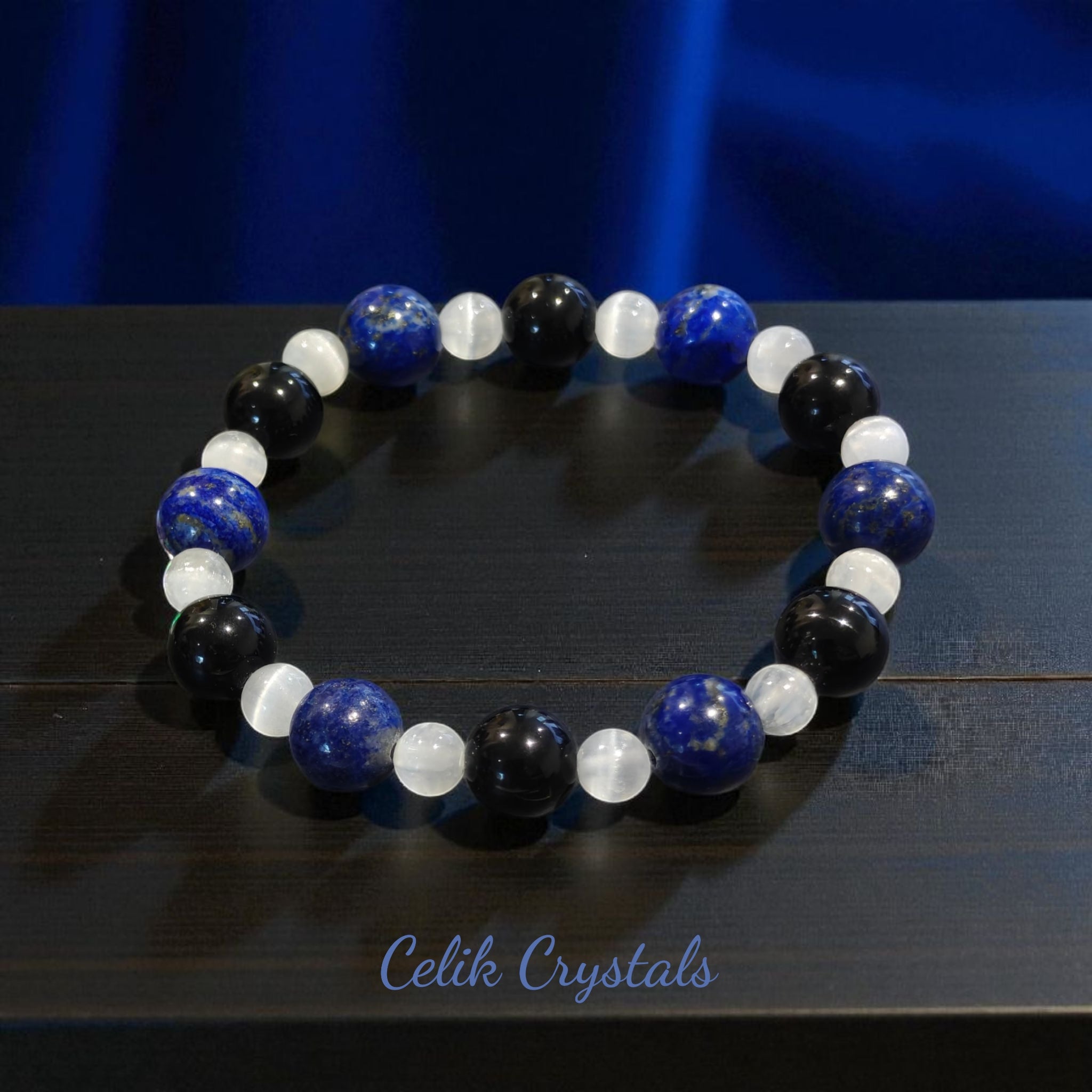 Lapis Lazuli Bracelet with Selenite & Black Tourmaline Unisex