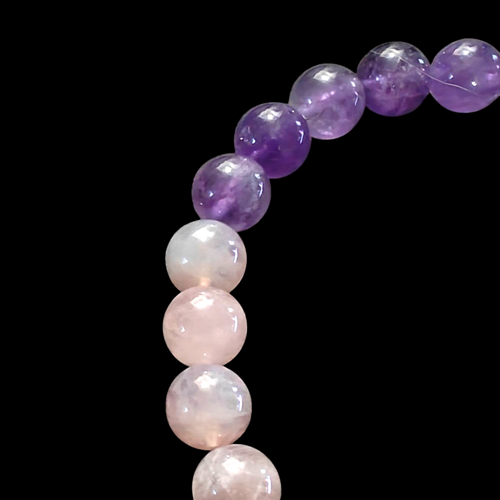 Bracelet with Lavender Rose Quartz, Garnet and Amethyst Stretch Crystal Bracelet 8mm Beads