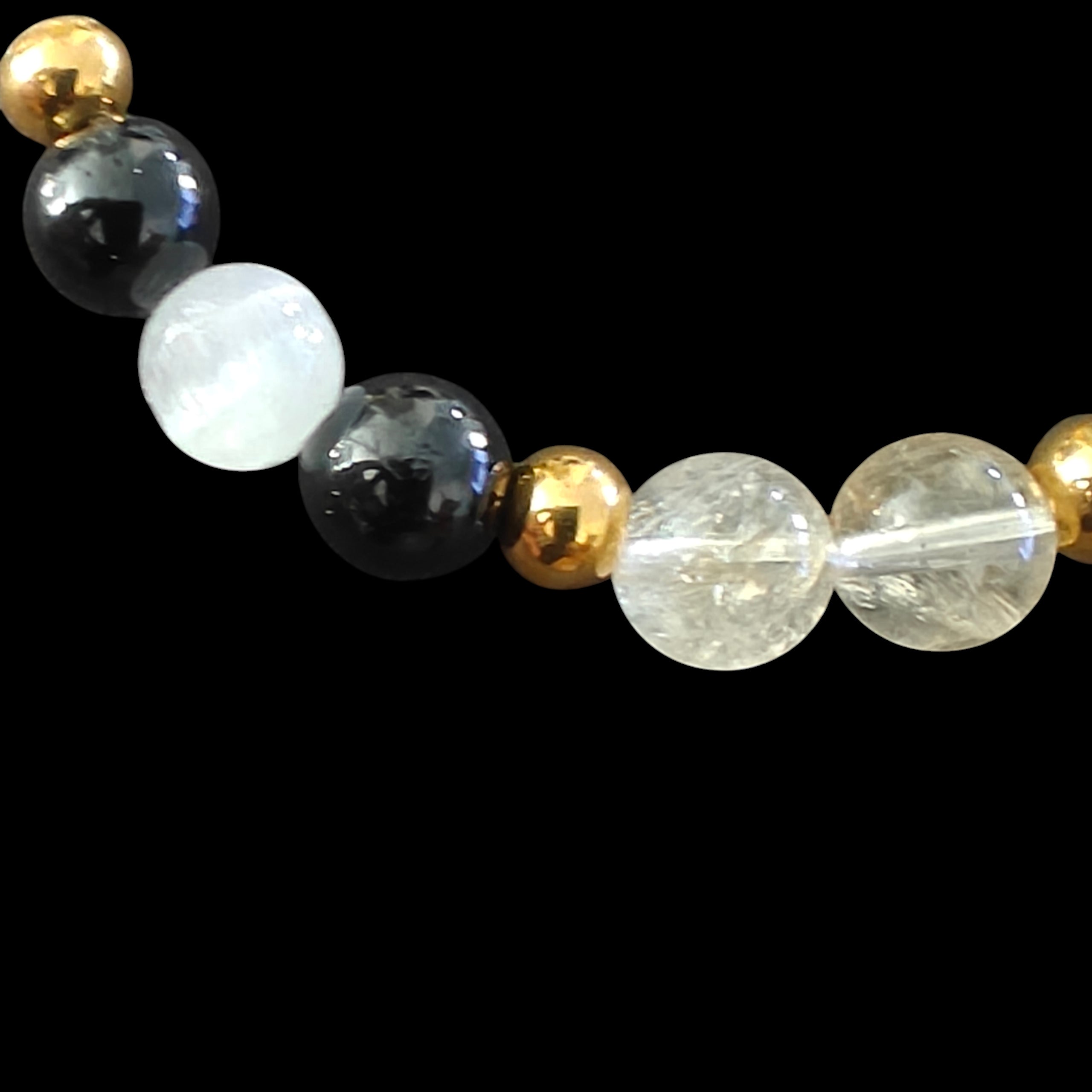 Citrine, Selenite, Black Tourmaline Bracelet Unisex Gold Plated Stainless Steel Spacers 8mm