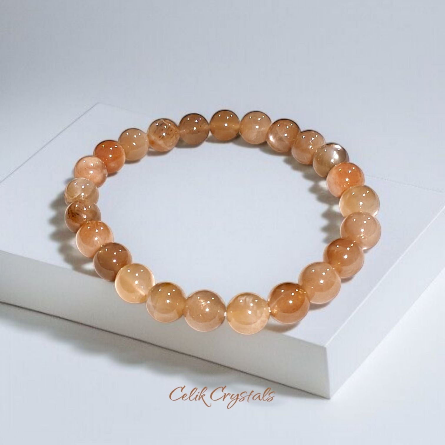 Peach Moonstone Bracelet for Women Authentic Stones Stretches 8mm Healing Bracelet