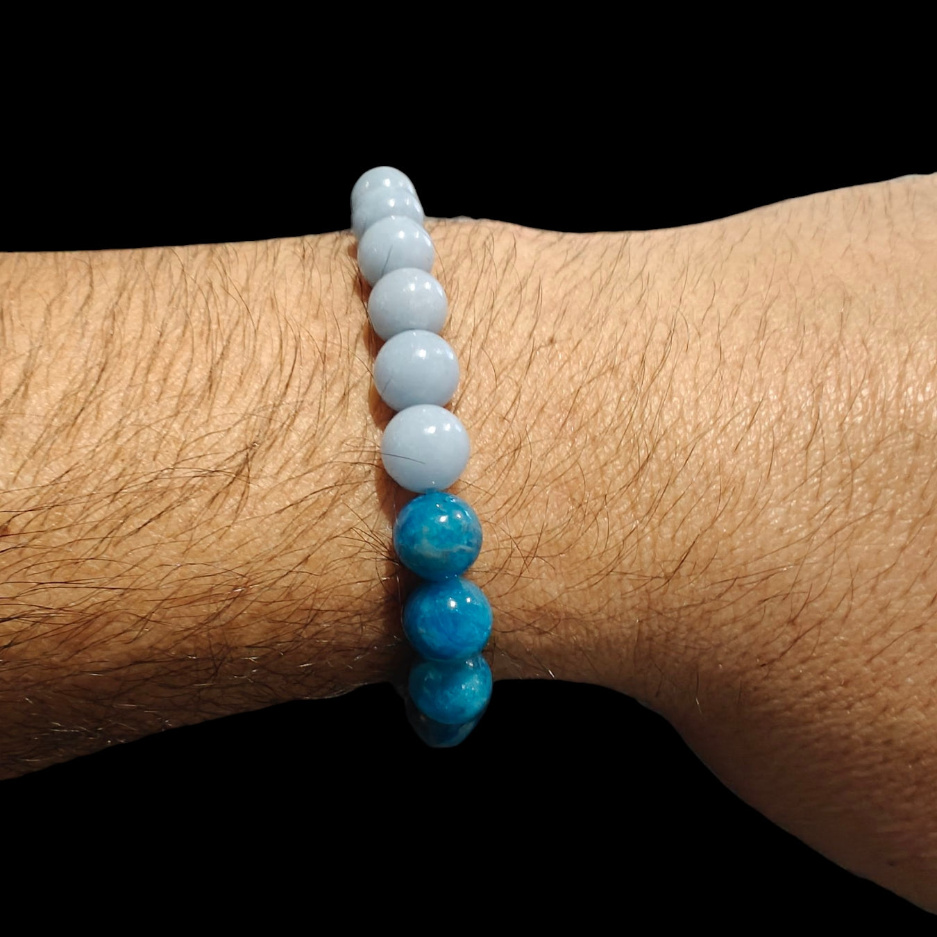 Angelite Apatite and Blue Aventurine Bracelet Natural Stones 8mm Stretches Unisex Healing Bracelet