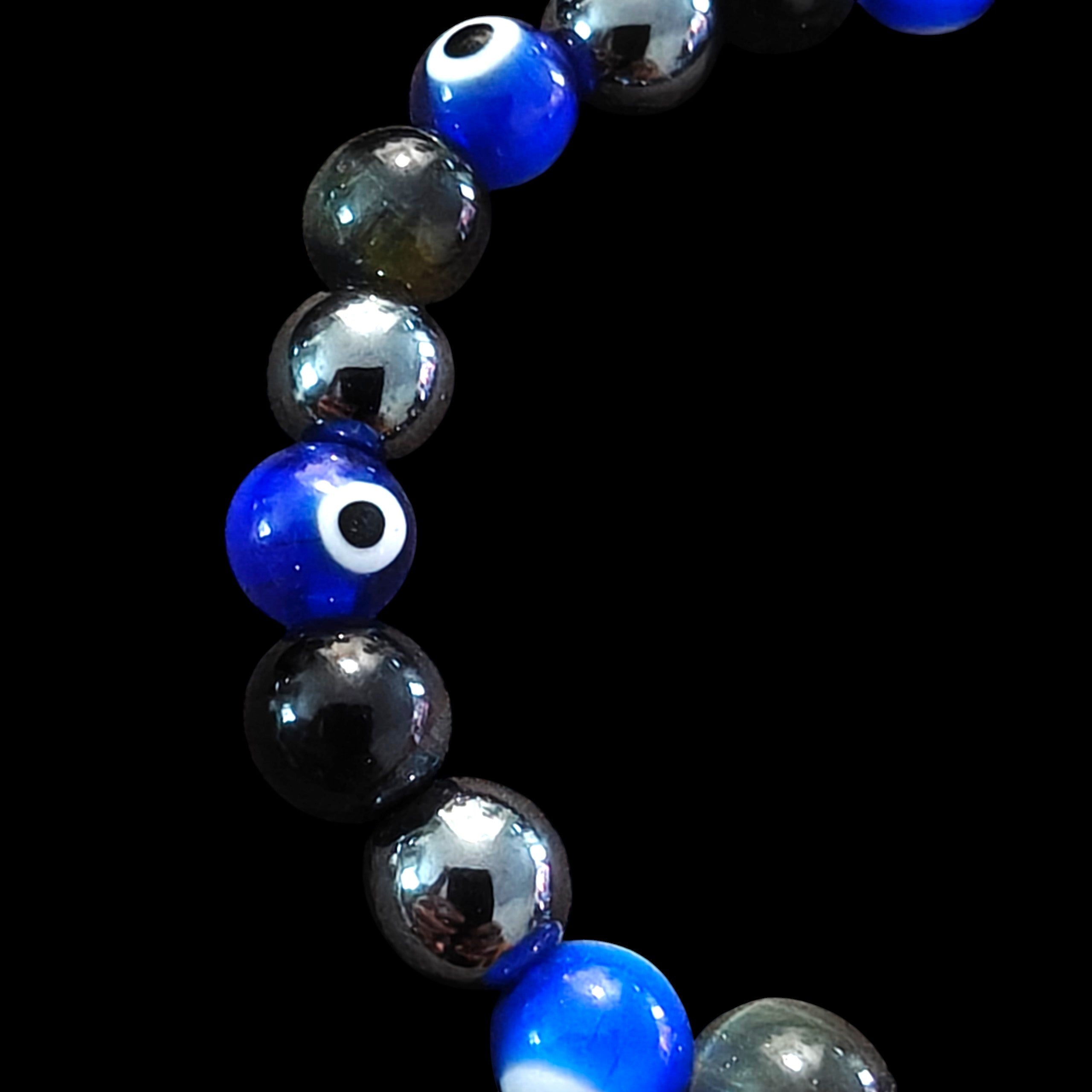 Evil Eye Bracelet - Blue Tiger & Hematite 8mm Unisex