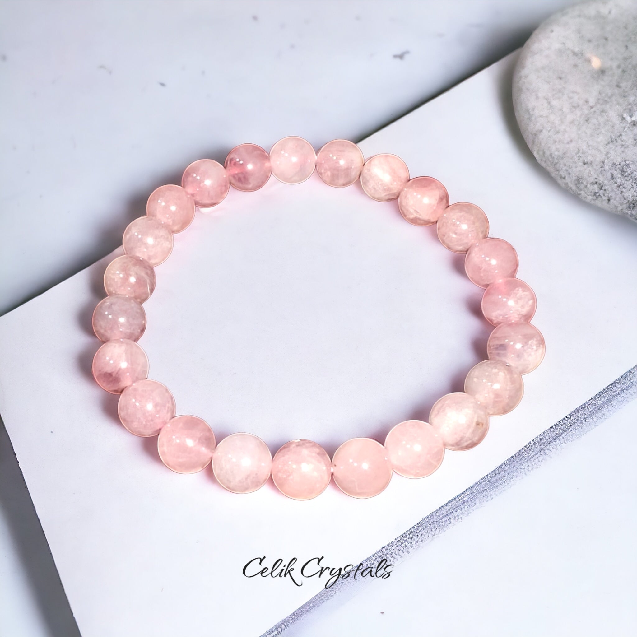 Lavender Rose Quartz Bracelet Natural Stones 8mm Stretches Bead Bracelet