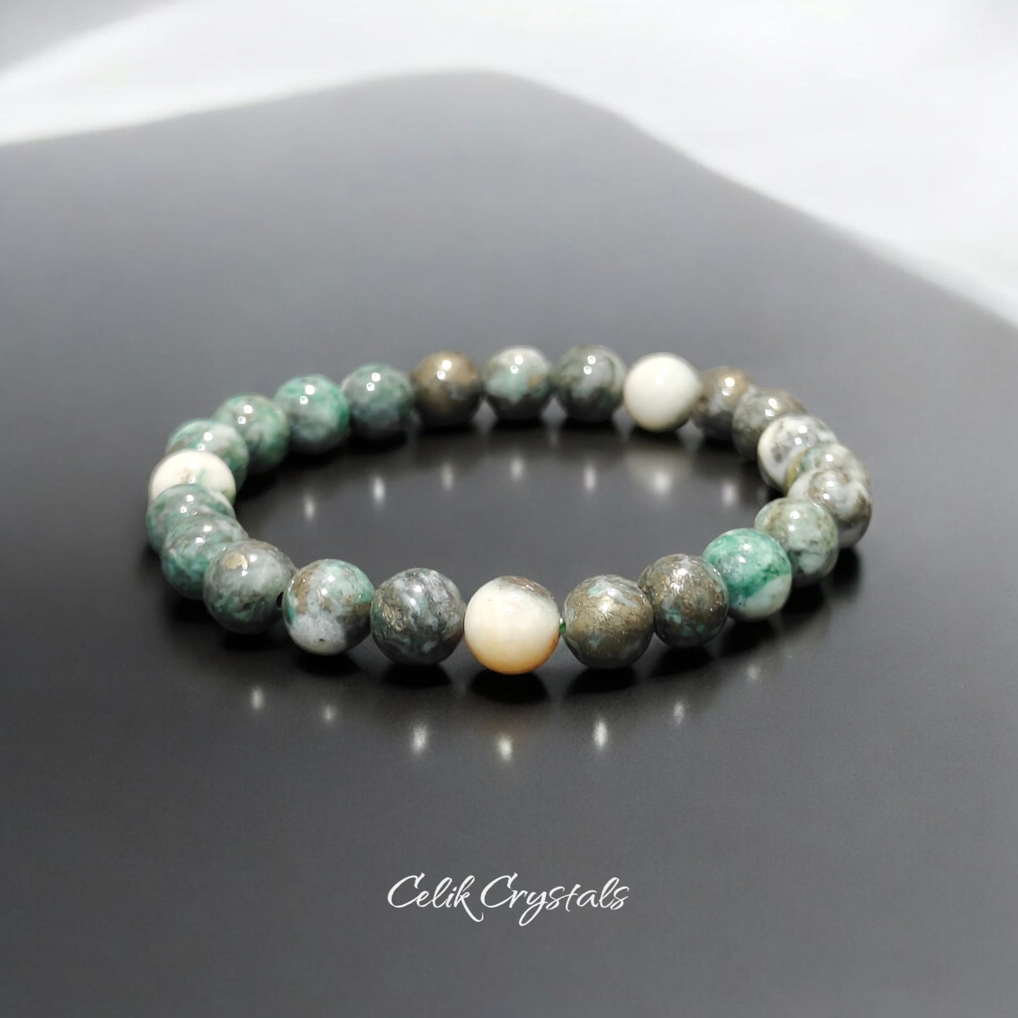 Green Pyrite Bracelet 8mm, 10mm Unisex