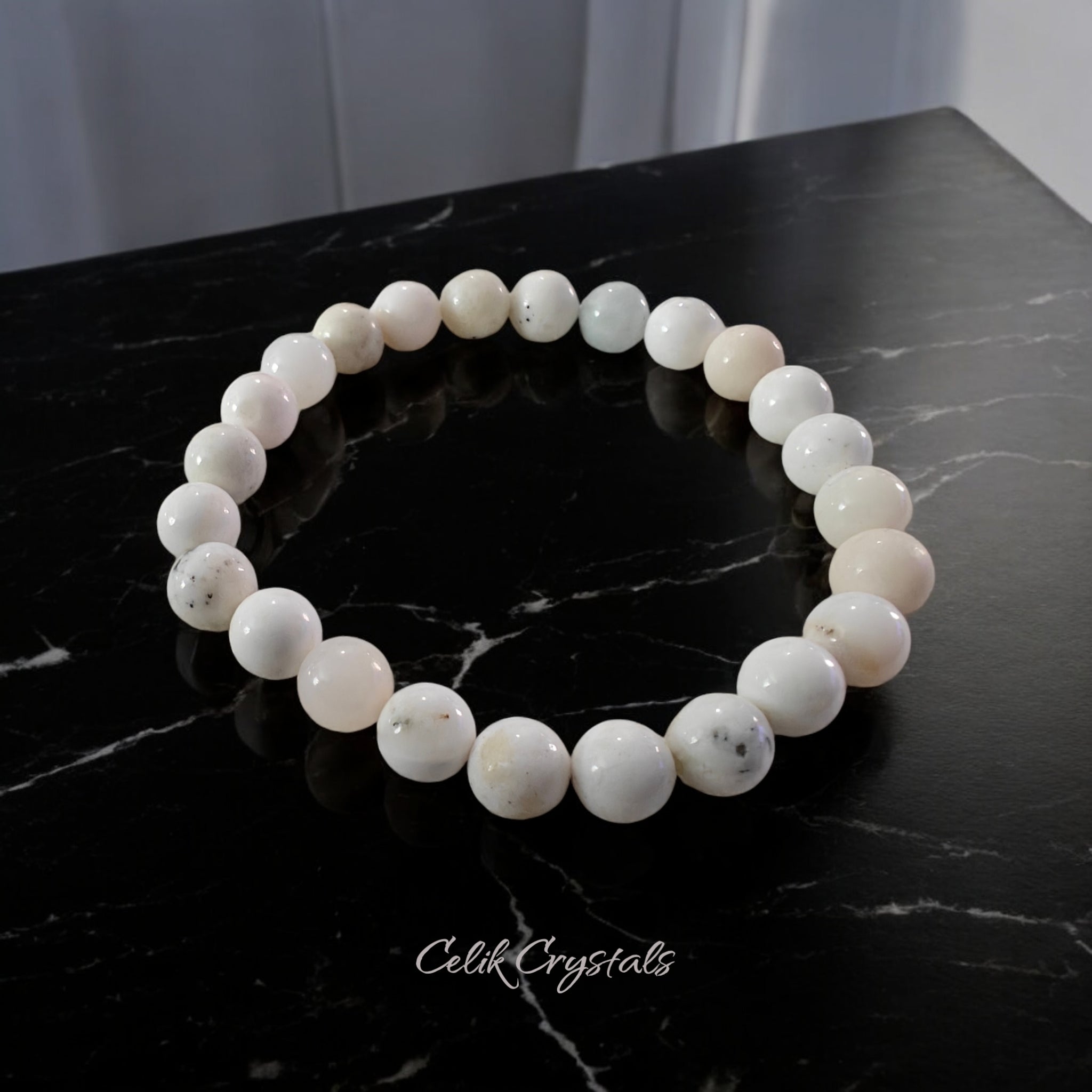 White Opal Crystal Bracelet Natural Stones 8mm Stretches 