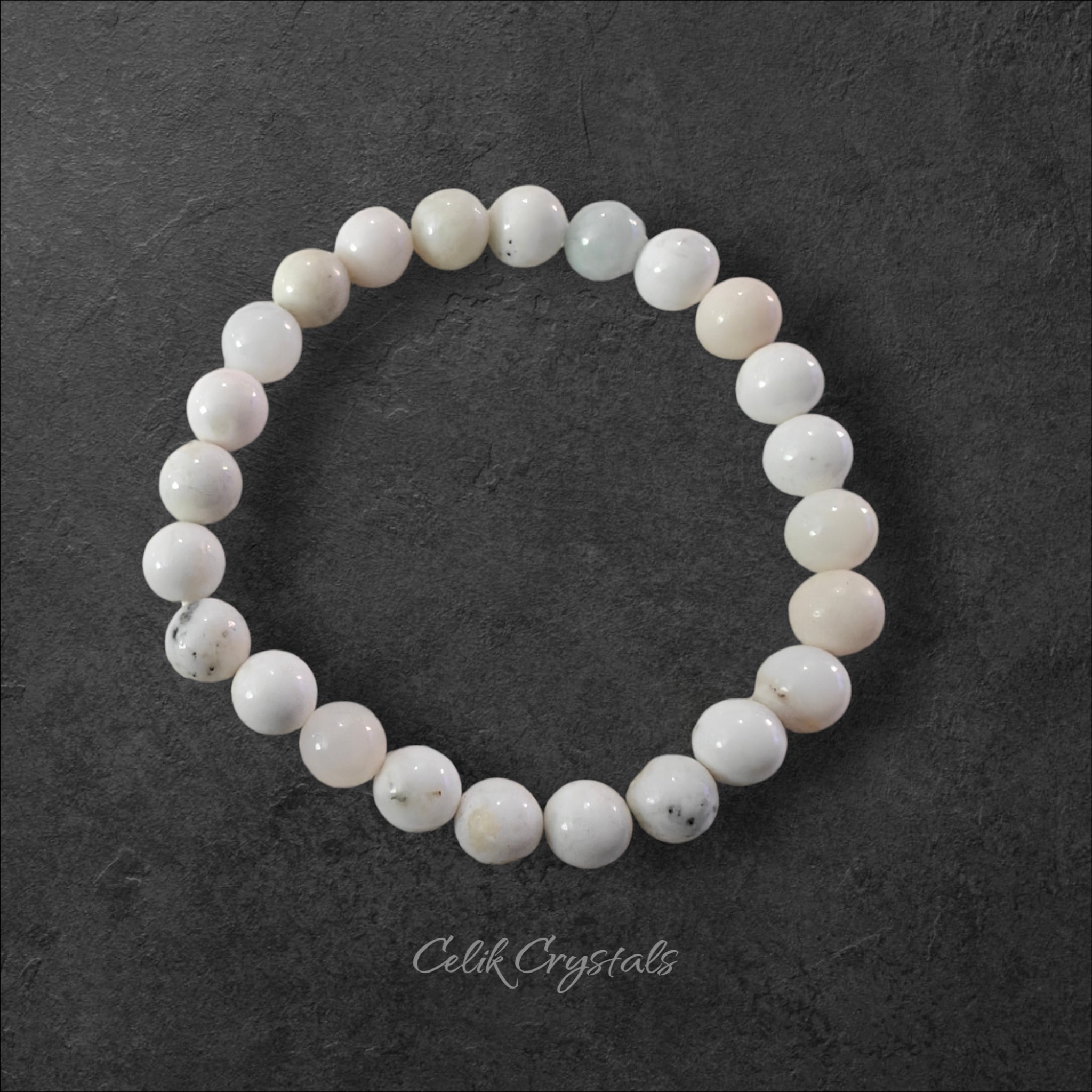 White Opal Crystal Bracelet Natural Stones 8mm Stretches 