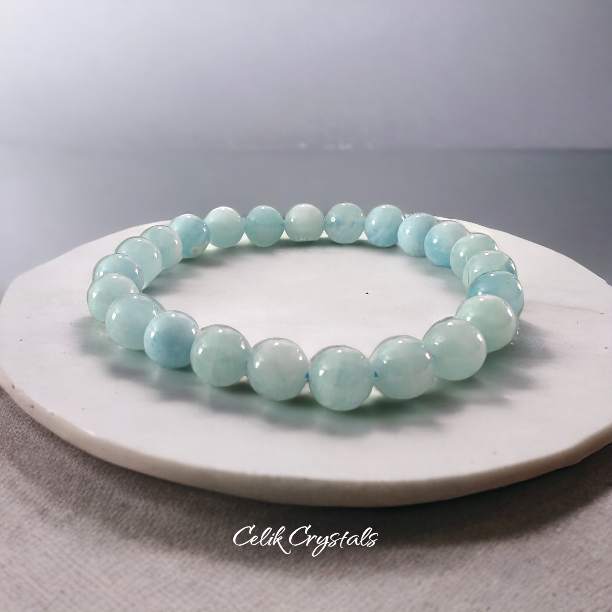 Aquamarine Bracelet That Stretches with natural stones 