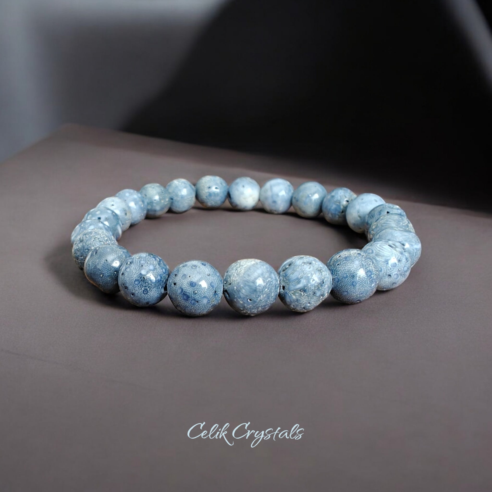 Blue Coral Bracelet Natural Stones Stretch Crystal Bead Bracelet 