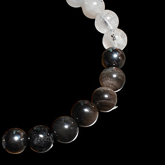 Tourmaline Quartz and Obsidian Stretch Crystal Bracelet 