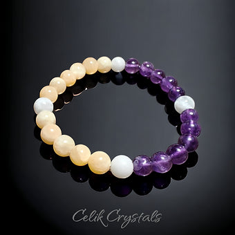 Amethyst Bracelet with Moonstone and Honey Calcite 