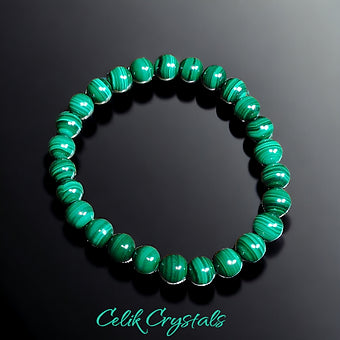 Malachite Bracelet Extremely Rare Natural Stones Stretch Crystal Bracelet Unisex 