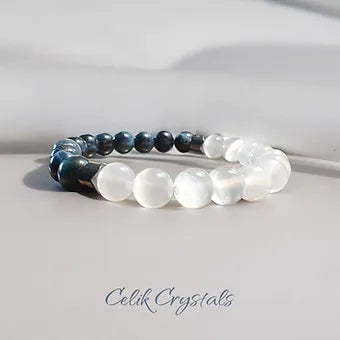 Blue Tiger Eye and Selenite Bracelet 8mm Natural Stones 