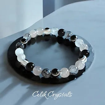 Tourmaline Quartz Crystal Bracelet With Evil Eye beads 