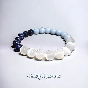 Angelite Selenite and blue sandstone Bracelet 10mm