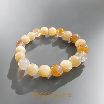 Golden Healer and Honey Calcite Bracelet 10mm Natural Stones Stretch Crystals
