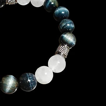 Blue Tiger Eye and White Quartz Bracelet 