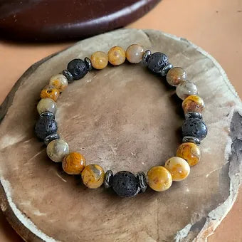 Lace Agate Bracelet - 8mm Crystals - Unisex