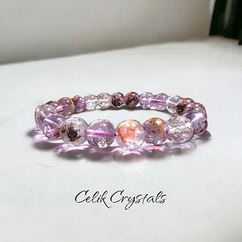 Super 7 Purple Phantom Ghost Quartz Bracelet Natural Stones 