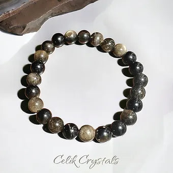 Gold Obsidian Bracelet Natural Stones Unisex Stretch Crystal Bracelet 