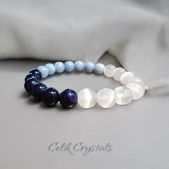 Angelite Selenite and blue sandstone Bracelet 10mm