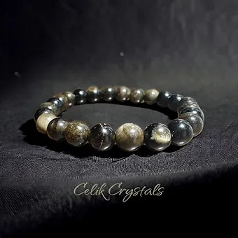 Gold Obsidian Bracelet Natural Stones Unisex Stretch Crystal Bracelet 