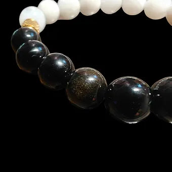 Gold Obsidian and Moonstone Bracelet Natural Stones 10mm Stretch Beads 