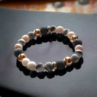 Pink Zebra Jasper Lava Stone Healing Energy Bracelet - 8mm
