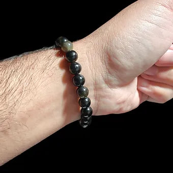 Gold Obsidian Bracelet Natural Stones Unisex Stretch Crystal Bracelet 