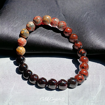 Garnet and Jasper Bracelet 8mm Natural Crystals 