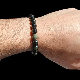 Gold Obsidian Bracelet Natural Stones Unisex Stretch Crystal Bracelet 