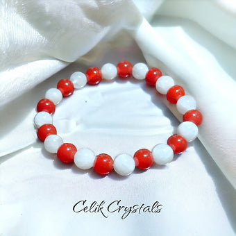Carnelian and Moonstone Bracelet Natural Stones 8mm Stretches 