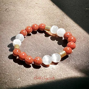 Sandstone and Selenite Bracelet 10mm Natural Stones Stretch Crystal Bracelet 