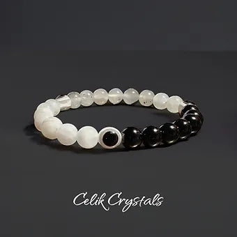 Evil Eye Bracelet with Moonstone labradorite and Onyx 