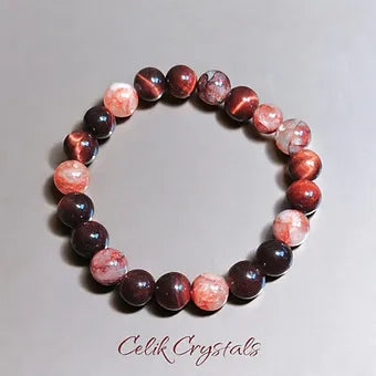 Red Tiger Eye and Fire Quartz Bracelet 