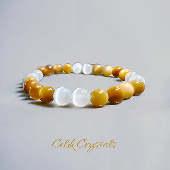 Tiger Eye and Selenite Bracelet 8mm Natural Stones Stretches 