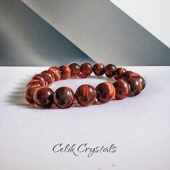 Red Tiger Eye Bracelet Stretches Unisex Healing Bracelet 
